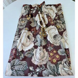 Vintage 60s curtain, brown, cream, brick colors, bold floral pattern, pleated
